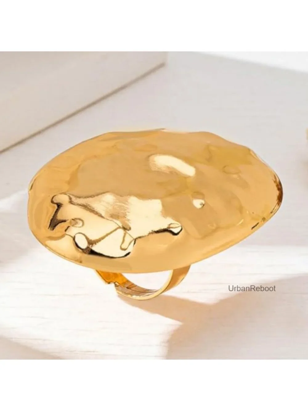 Large Gold Oval Pleated Statement Ring Women Chunky Retro Jewelry